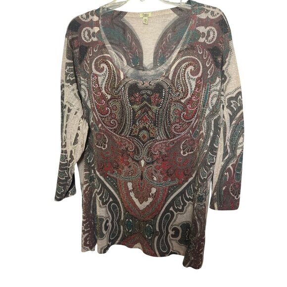 Reba Woman 3X Paisley Tunic Top Sheer Lightweight Knit With 3/4 Sleeves - Picture 1 of 8